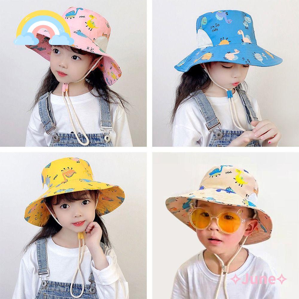 JUNE Mũ Bucket Rộng Vành Dễ Dàng Điều Chỉnh Thời Trang Mùa Hè Cho Bé