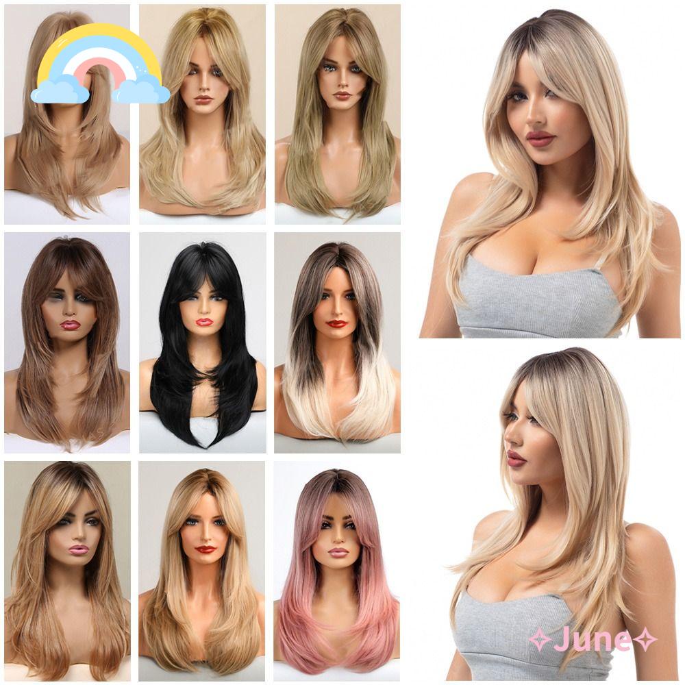 JUNE Tóc Giả Dài Trung Bình Chịu Nhiệt Thời Trang Cho Nữ