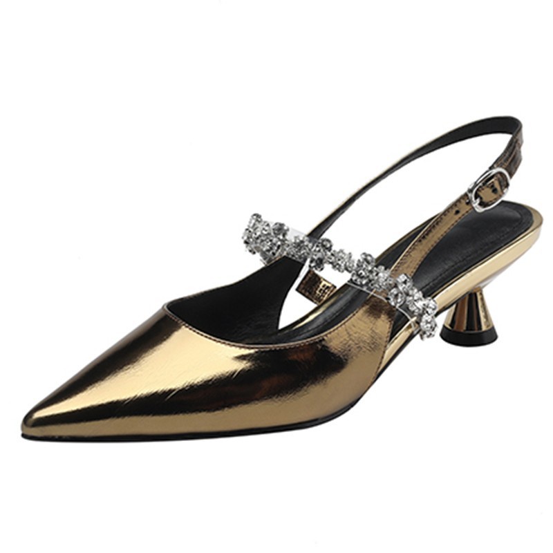 Duoya Tóc Thẳng ~ [Hàng Có Sẵn] Giày Sandal Bít Mũi Bằng Da Thật Mềm Đính Đá Rhinestone Màu Rượu Vang Đơn Giản Mùa Hè Cho Nữ Miễn Phí Vận Chuyển