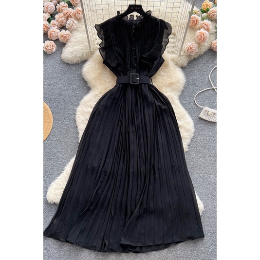 Đầm Chiffon Dáng Dài Eo Hẹp Phối Thắt Lưng Phong Cách Hepburn Pháp Thời Trang Mùa Hè Cao Cấp Cho Nữ