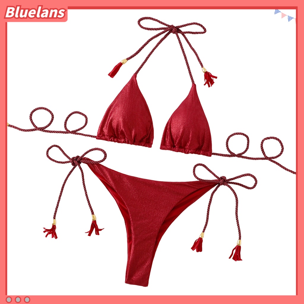 Bộ Đồ Bơi 2 Mảnh Vải Mềm Màu Trơn Có Mút Đệm Dành Cho Nữ