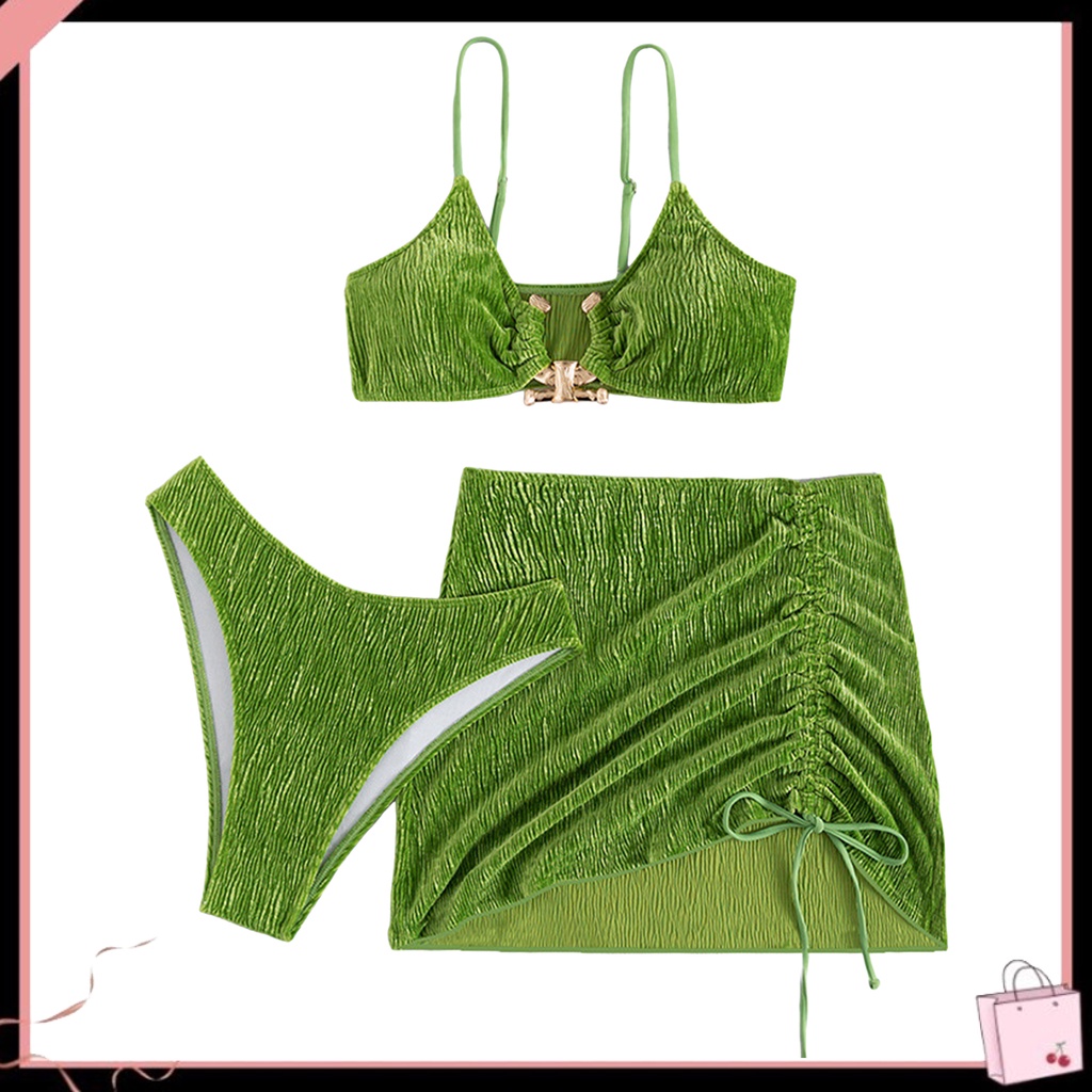 Bộ Đồ Bơi 3 Món Gồm Áo + Chân Váy + Dây Rút Màu Sắc Trơn Lưng Cao Nhanh Khô Tùy Chỉnh Thời Trang Cho Nữ