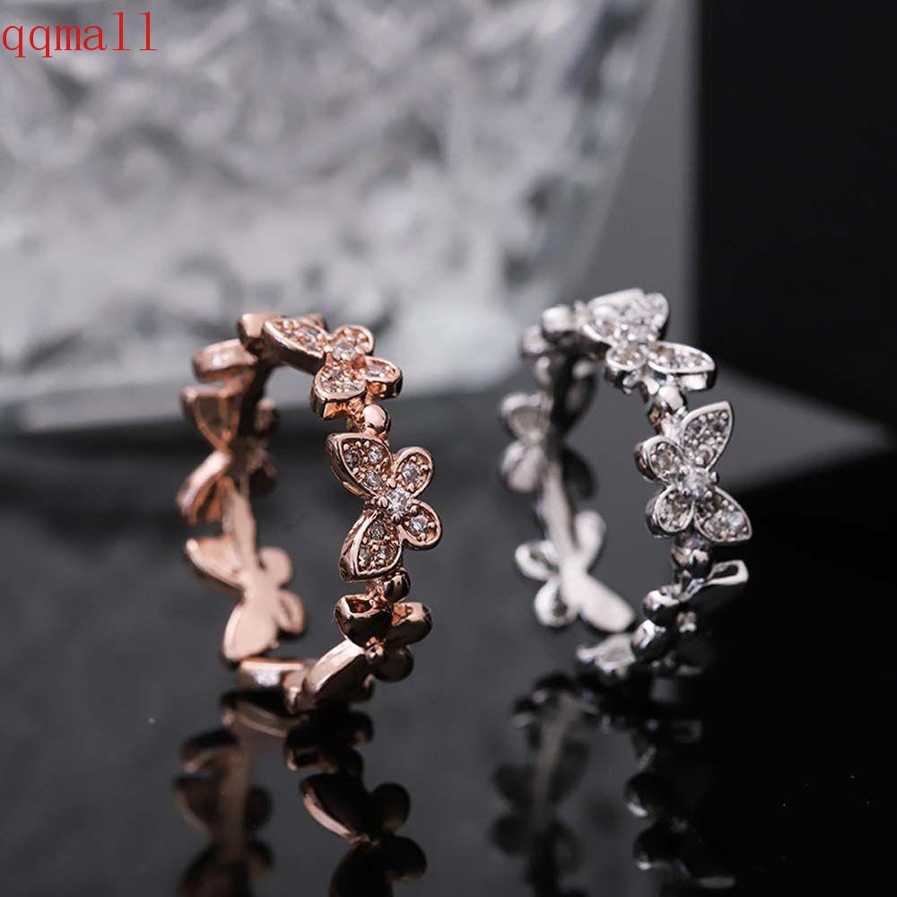 QQMALL Nhẫn Hở Đính Đá Kiểu Dáng Thanh Lịch
