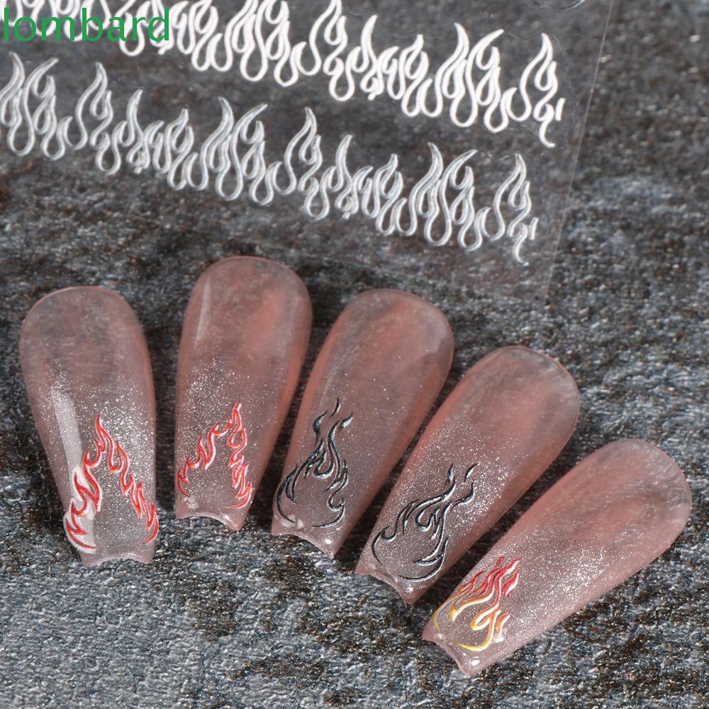 LOMBARD Sticker Dán Móng Họa Tiết Ngọn Lửa 5D Phong Cách Mỹ