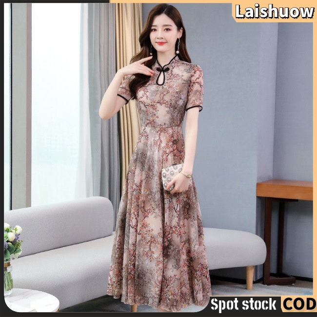 Sườn Xám Tay Ngắn Dáng Chữ A In Họa Tiết Thời Trang Mùa Hè Xinh Xắn Cho Nữ