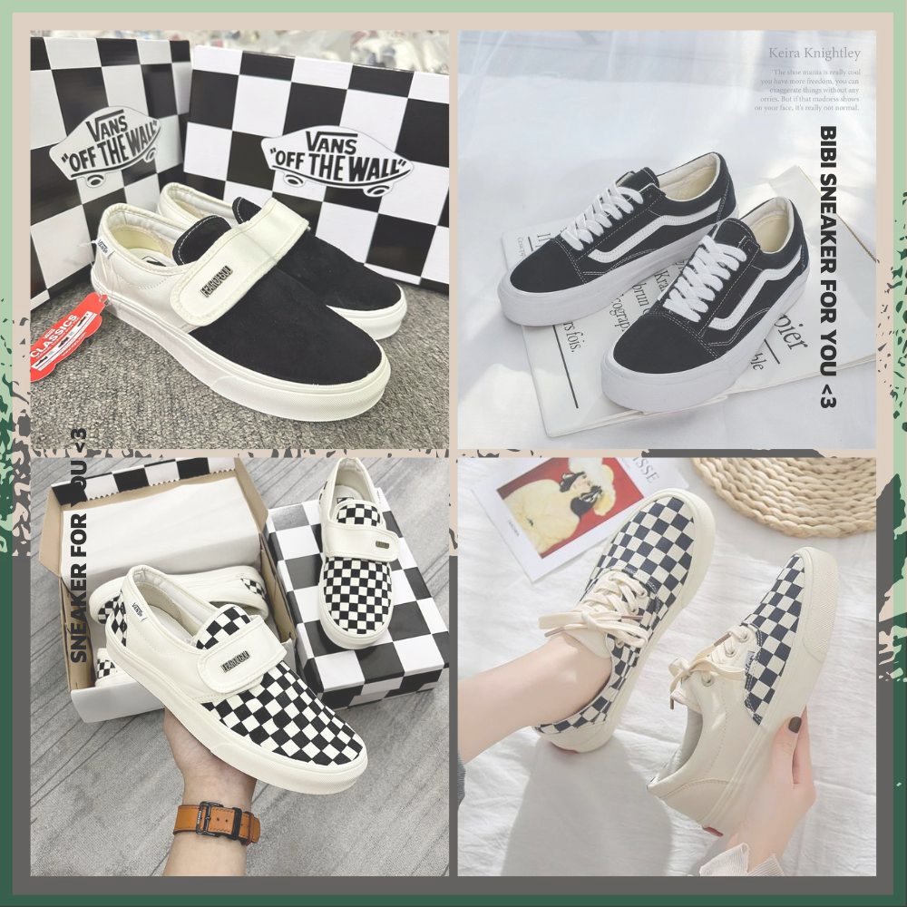 Giày Thể Thao Vans Caro Nam Nữ, Giày Vans Dây Buộc, Vans Slip On Trap Hàng Đẹp Full Box - AHRISNEAKER