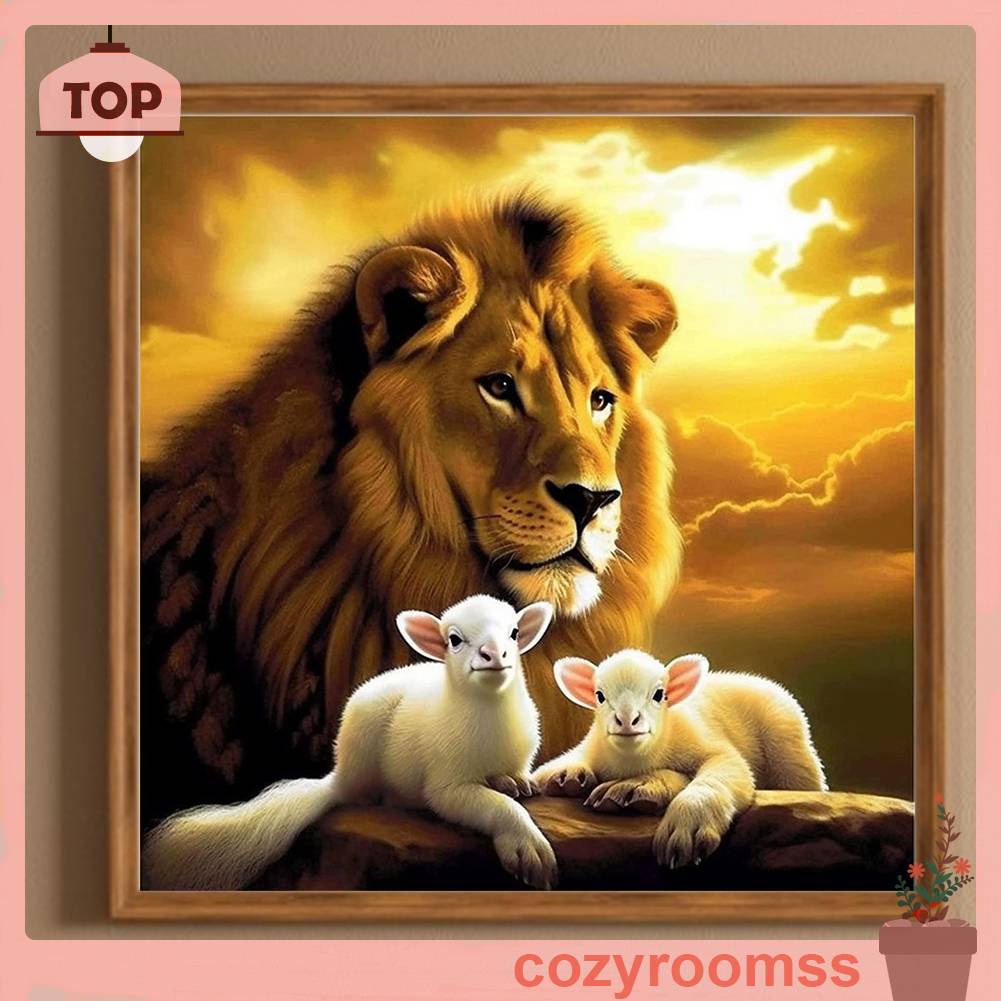 Tranh Đính Đá Kim Cương Toàn Bộ 5D DIY Hình Vẽ Sư Tử / Cừu