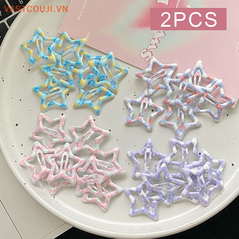 Set 2 Kẹp Tóc Hình Ngôi Sao Năm Cánh Màu Kẹo Ngọt Phong Cách Harajuku Dễ Thương Cho Nữ VN