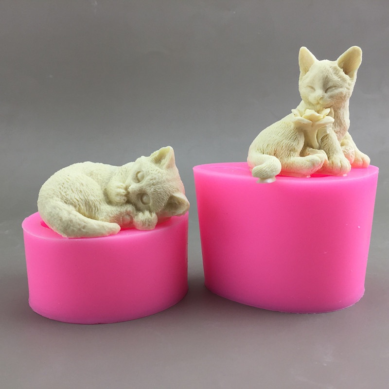 Khuôn Silicon Làm Xà Phòng / Sô Cô La / Nến Hình Mèo Đang Ngủ 3D Dễ Thương DIY