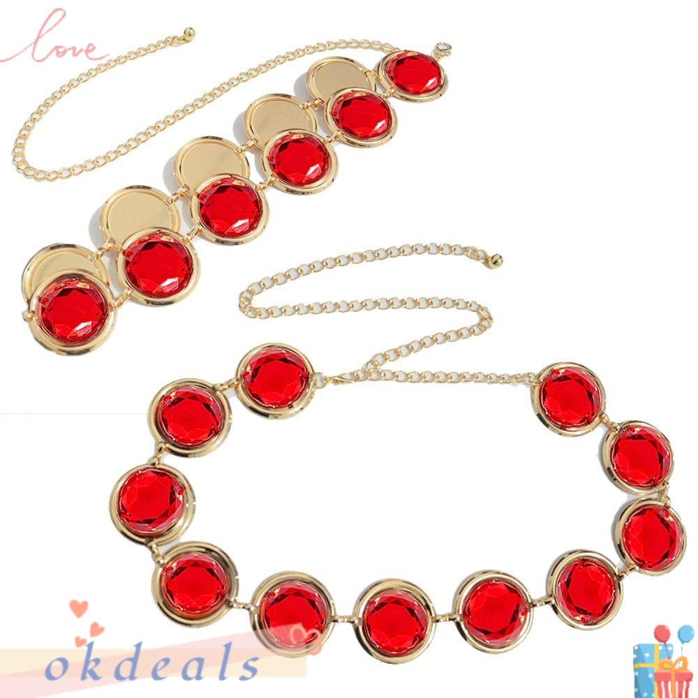 OKDEALS Thắt Lưng Dây Xích Kim Loại Đính Pha Lê Thanh Lịch Hóa Trang