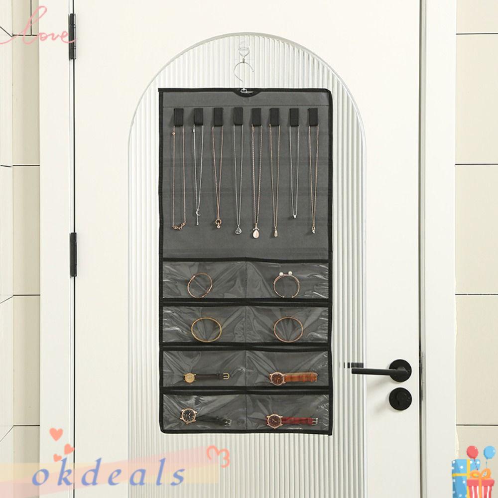 Bộ 2 Giá Đỡ Vòng Cổ / Bông Tai Bằng Vải Không Dệt 2 Màu Treo Tường Tiện Dụng