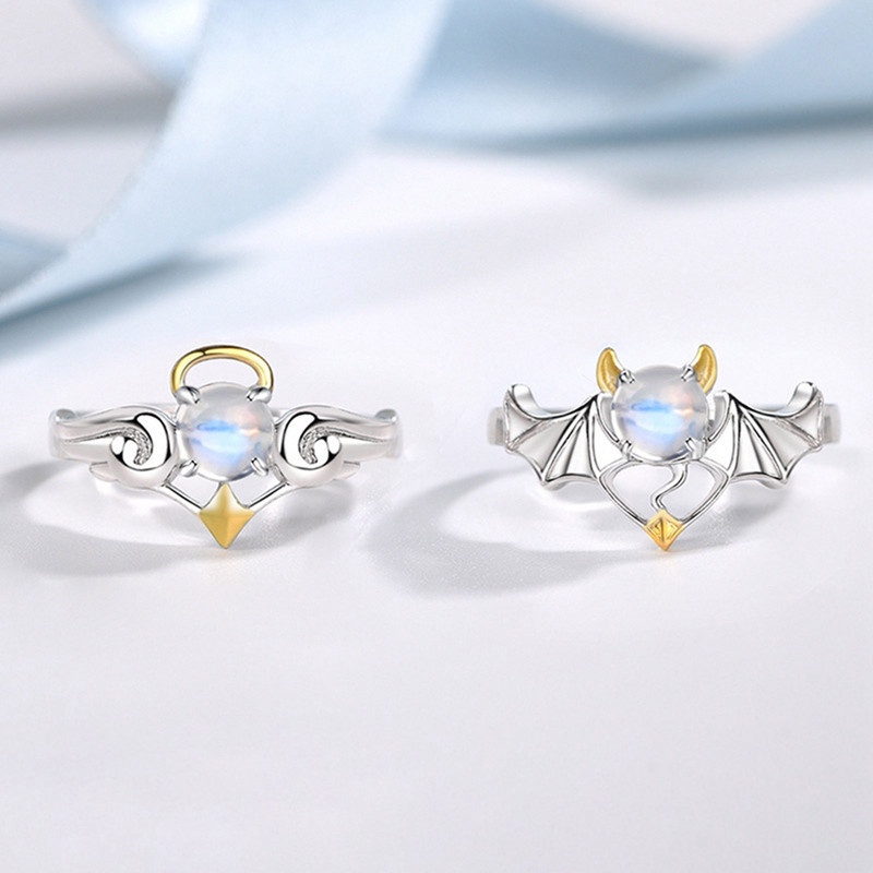 Ygt Nhẫn Mạ Bạc 925 Đính Đá Mặt Trăng Nhỏ Thiên Thần Có Thể Điều Chỉnh Kỷ Niệm Thời Trang Cho Cặp