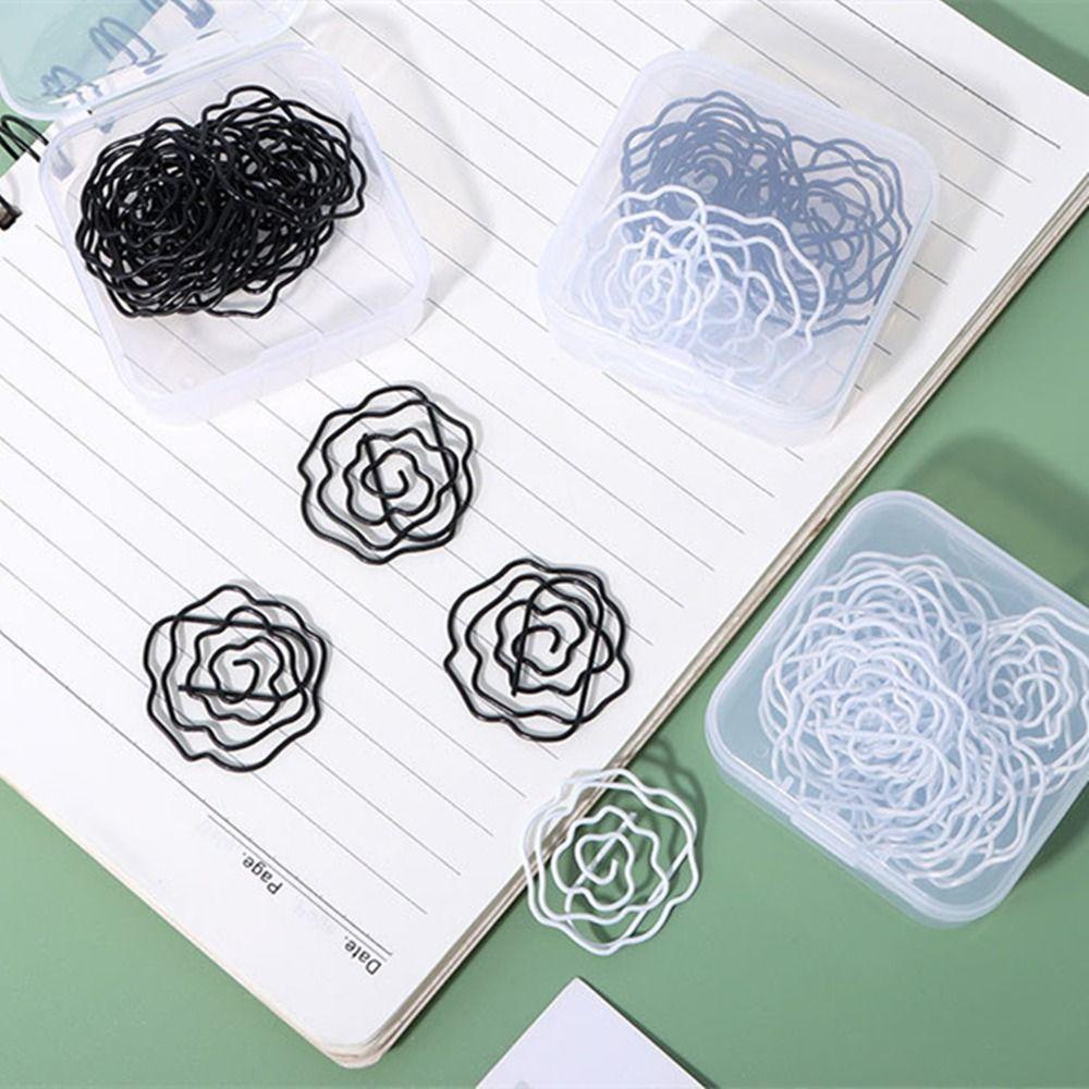 YVE Set 24 Kẹp Giấy Đánh Dấu Trang Sách Hình Hoa Hồng Bằng Dây Thép Màu Trắng / Đen Để Bàn Văn Phòng