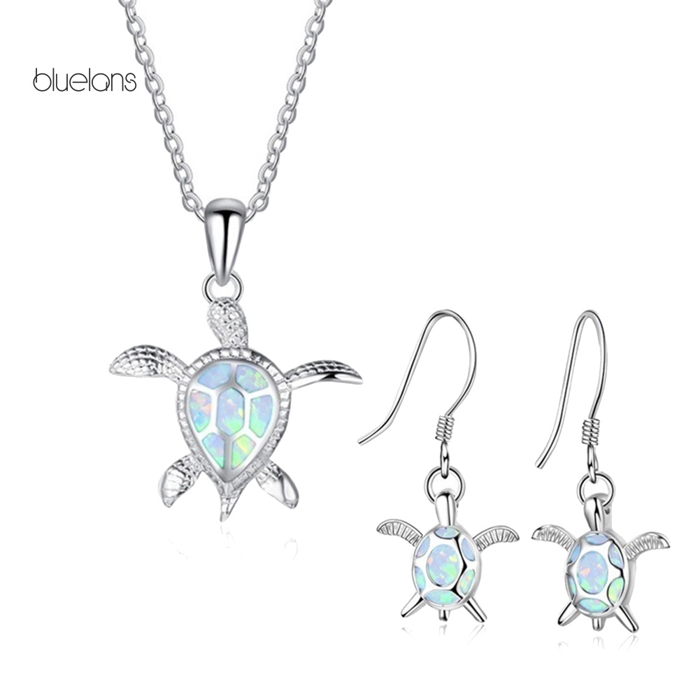 Bộ Vòng cổ + Bông Tai Hình Rùa Đính Đá Opal Nhân Tạo Thời Trang Cho Nữ