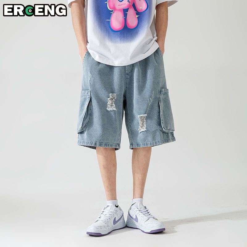 Quần Short Denim Ống Rộng Phối Túi Lớn Thời Trang Mùa Hè Dành Cho Nam