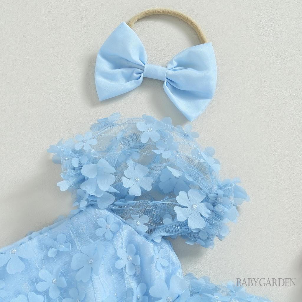 Set Áo Liền Quần In Hoa 3D + Băng Đô Xinh Xắn Cho Bé Gái 0-18 Tháng Tuổi