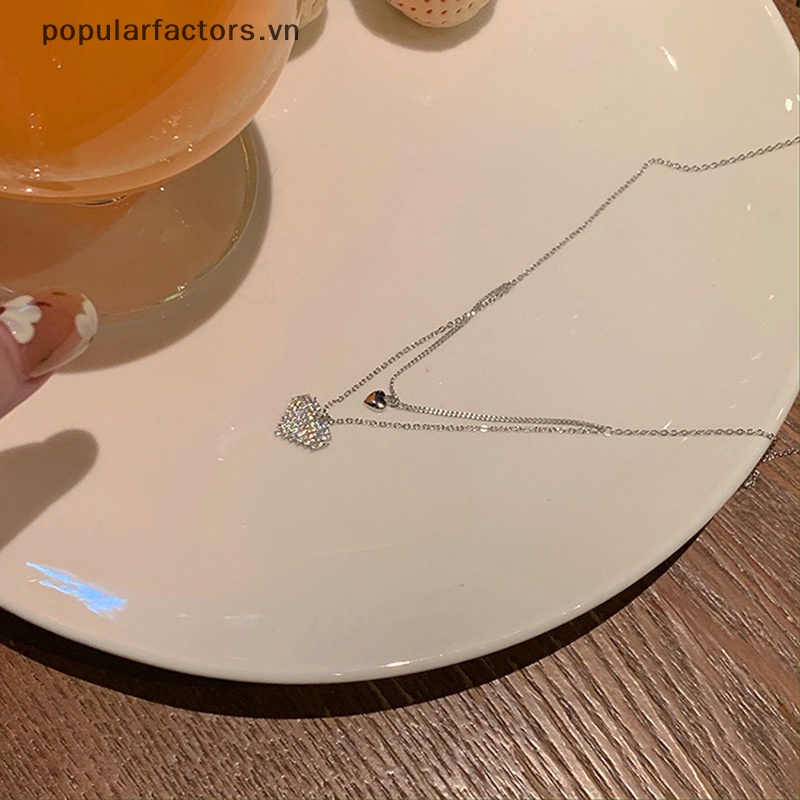 Vòng Cổ Choker Hai Lớp Mặt Trái Tim Đính Đá Thời Trang Thanh Lịch Phong Cách Hàn Quốc Dành Cho Nữ