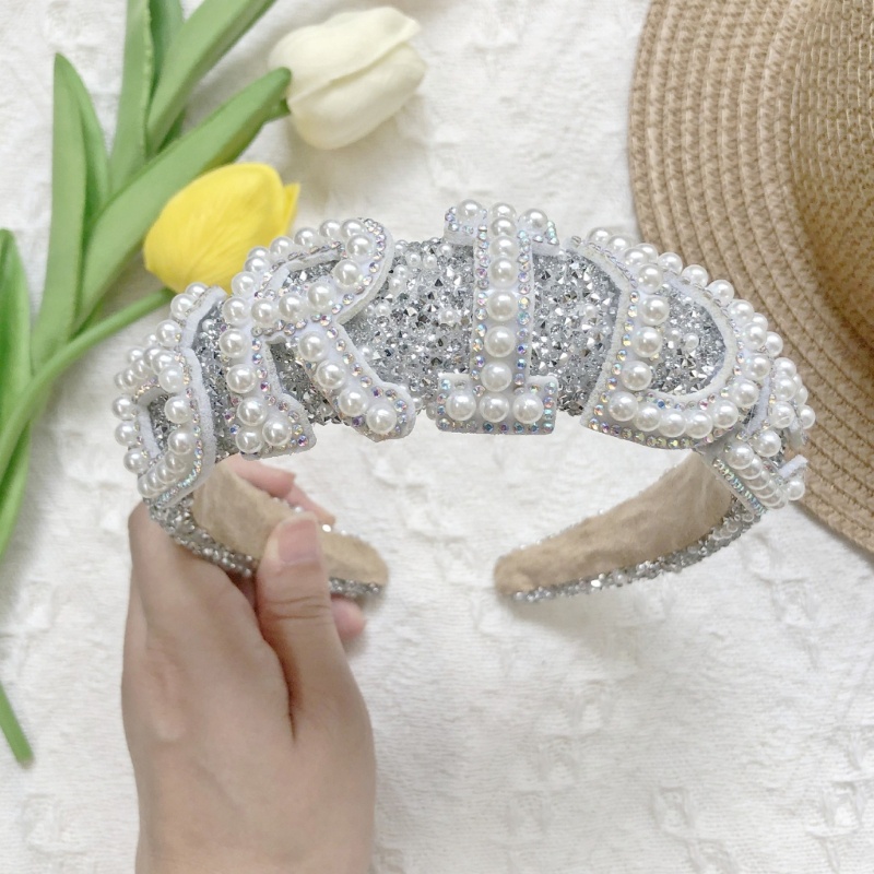 Flgo Băng Đô Đính Ngọc Trai Trắng In Chữ Thanh Lịch Sáng Bóng Cho Cô Dâu Trong Ngày Cưới