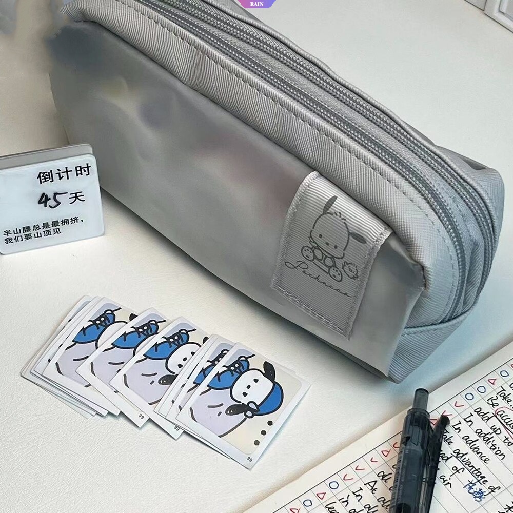 Túi bút chì mới Phim hoạt hình sinh viên Sanrio Pochacco Pochacco Snoopy Hộp bút chì nhiều lớp Túi đựng dây kéo đôi Túi bút chì công suất lớn Túi văn phòng phẩm trong suốt [RAIN]