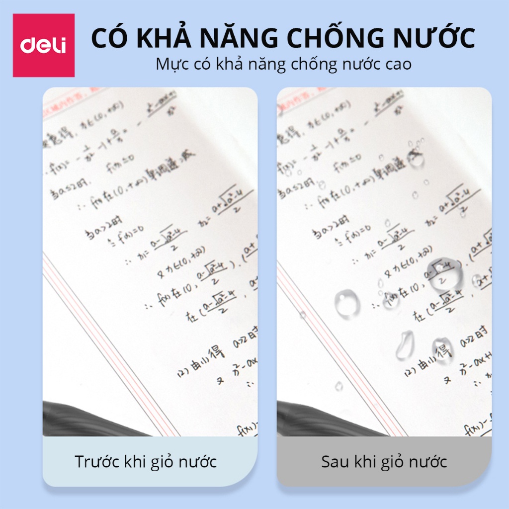 Bút bi bấm văn phòng mực đen ngòi 0.5mm Deli viết nét đều trơn tru cho học sinh có đệm tay cao su màu pastel