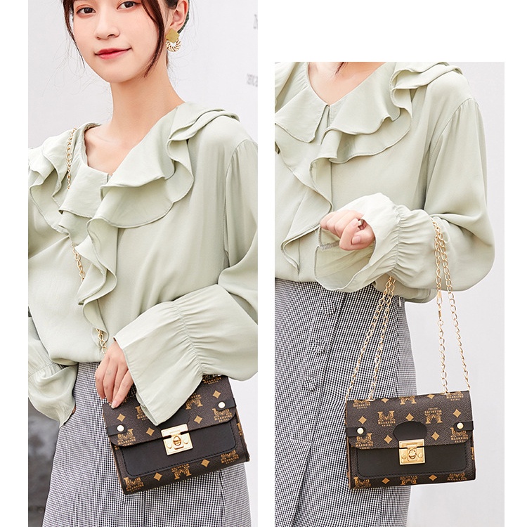 Túi xách Nữ mini dây xích Vuông Nhỏ Đeo Vai / Đeo Chéo Có Khóa Họa Tiết Màu Tương Phản Thời Trang Hàn Quốc HZFTR2034