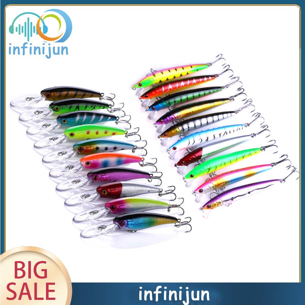 Set 20 Mồi Giả Nhử Cá 9.5cm Bằng Nhựa Gắn Kèm Móc Câu