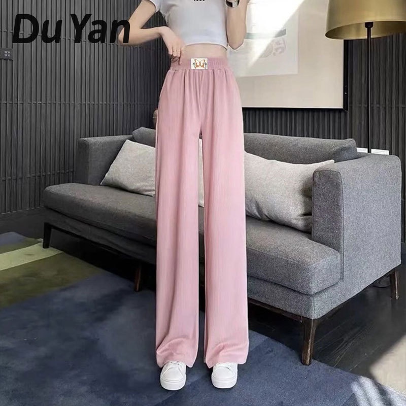 Du YAN Quần Dài Ống Rộng Thẳng Vải Lụa Lạnh Phối Dây Xích Hình Bướm Thời Trang Mới Giải Trí Dành Cho Bạn Nữ