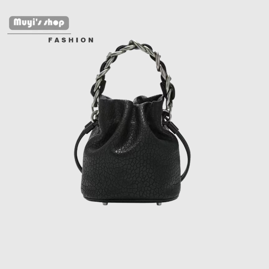 Túi Xách bucket Đeo Vai / Đeo Chéo Họa Tiết Vỏ Quả Vải Phối Dây Xích Thời Trang Cao Cấp