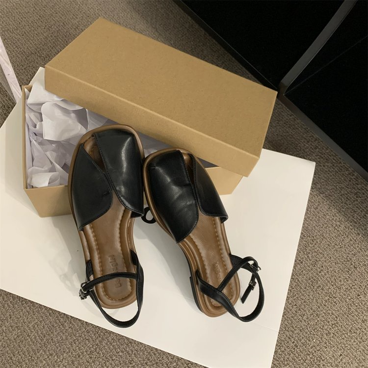 Giày Sandal Đế Bằng Phối Khóa Thời Trang Cho Nữ