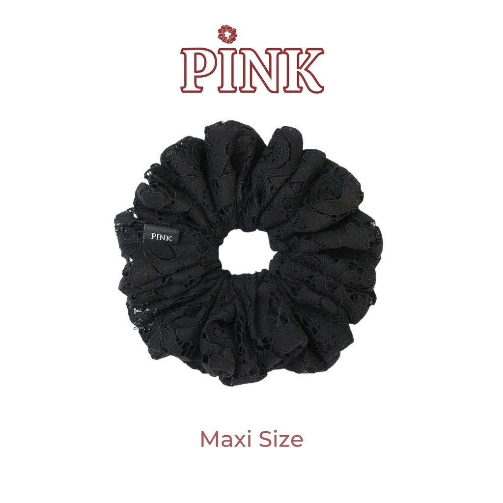 Scrunchie Dây Cột Tóc Vải Ren Đen