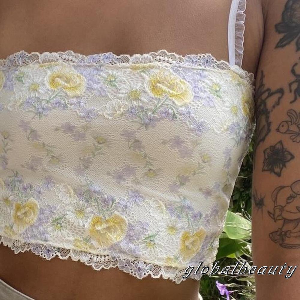 Áo Croptop Hai Dây Cổ Vuông In Họa Tiết Hoa Thời Trang Mùa Hè Cho Nữ