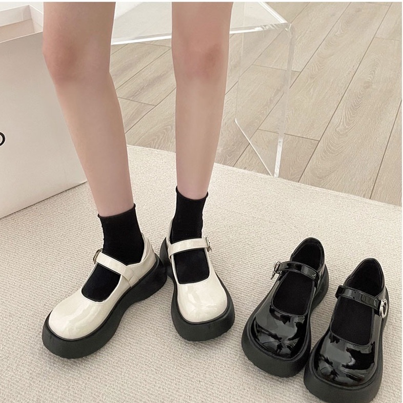 Giày Da Đế Dày Phong Cách retro Pháp Cho Nữ