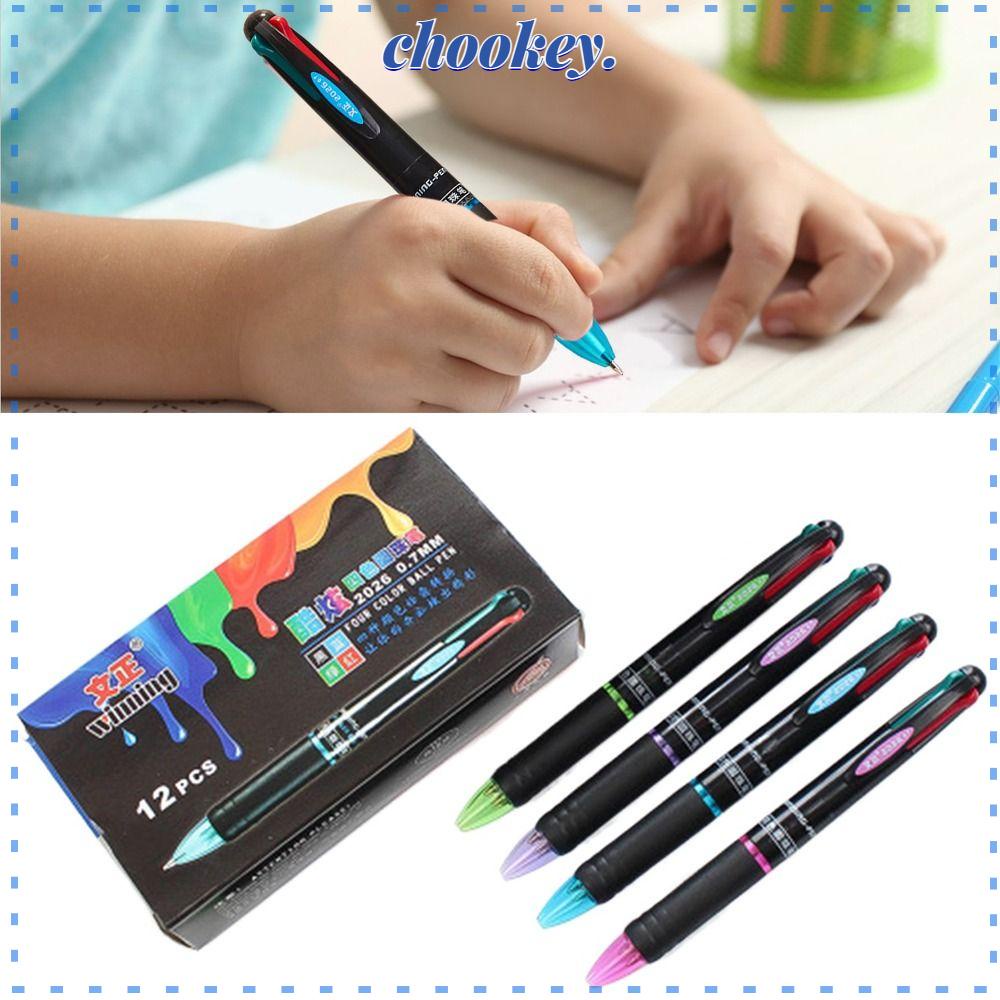 CHOOKEY Bộ 12 Bút Bi 4 Màu Hình Động Vật Đáng Yêu