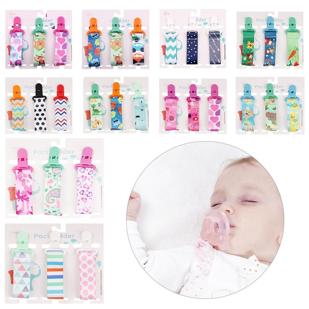 CLEVER Bộ 3 Dây Kẹp Núm Vú Giả Họa Tiết Hoạt Hình Nhỏ Gọn An Toàn Cho Bé Sơ Sinh