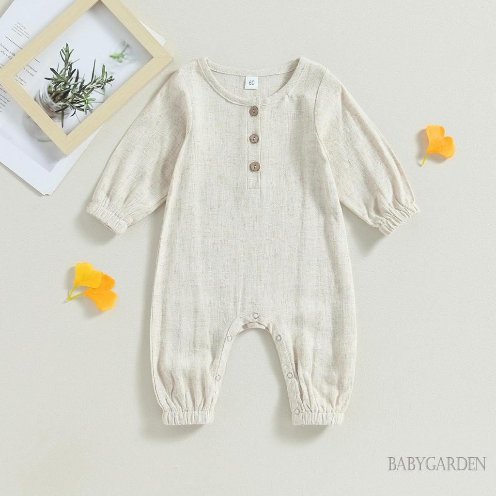 Áo Liền Quần Bằng Cotton Lanh Tay Dài Màu Sắc Dành Cho Trẻ Em 0-12 Tháng Tuổi