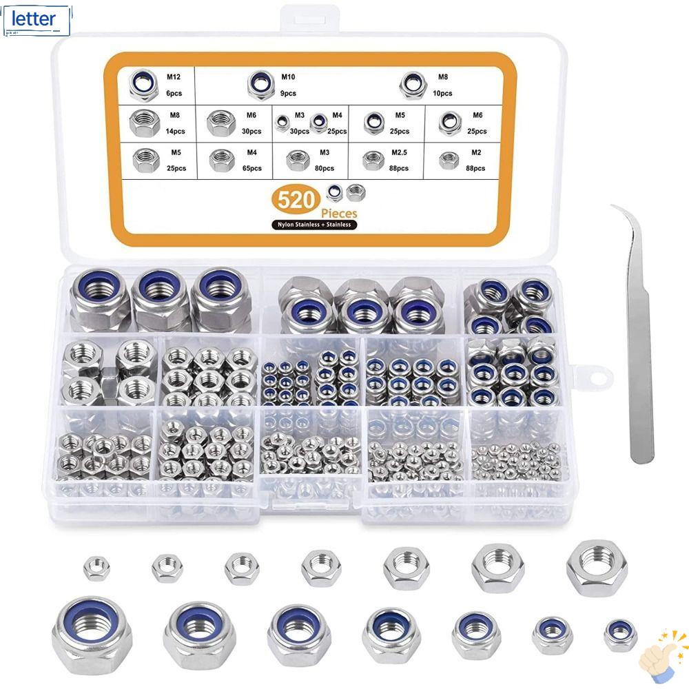 LET Bộ 520 Đai Ốc Lục Giác Bằng Thép Không Gỉ 304 M2-M12 13 Kích Cỡ Dùng Sửa Chữa Đồ Nội Thất