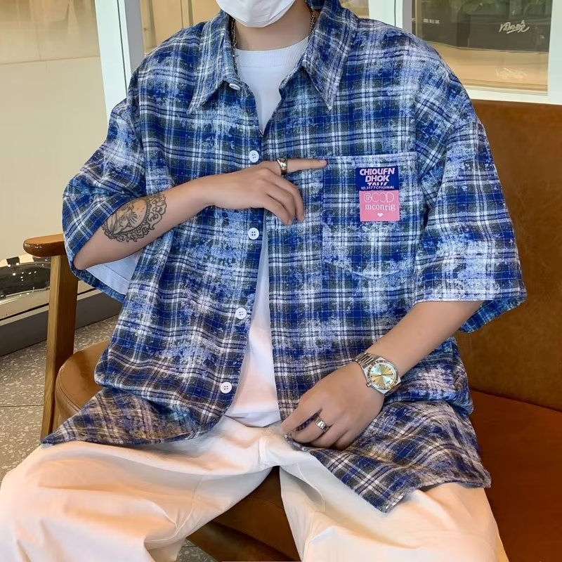 Áo Sơ Mi Tay Ngắn Dáng Rộng Họa Tiết Kẻ Sọc Phong Cách Đường Phố Mỹ Thời Trang Mùa Hè Cho Nam