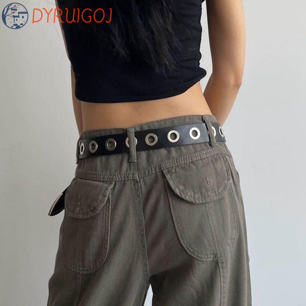 DYRUIDOJ Thắt Lưng Da PU Đục Lỗ Phối Kim Loại Cá Tính Cho Nam Và Nữ