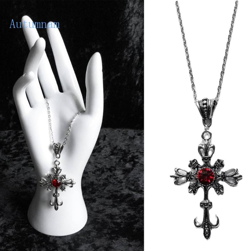 Vòng cổ Mặt Chữ Thập Đính Đá Zircon Màu Đỏ Sang Trọng Cho Nữ