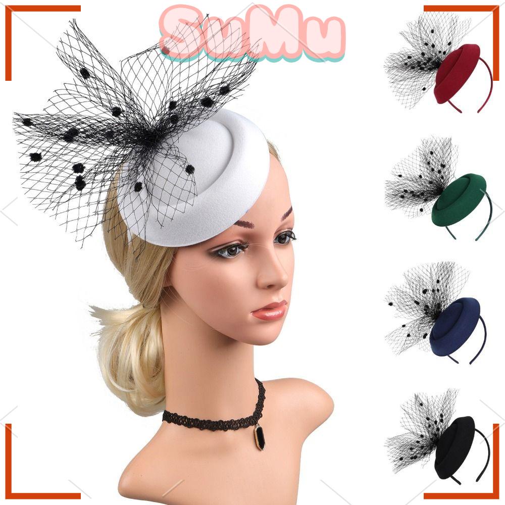 SUMU Mũ Beret Thắt Nút Màu Sắc Tinh Khiết Phong Cách Vintage Thanh Lịch Cho Đám Cưới