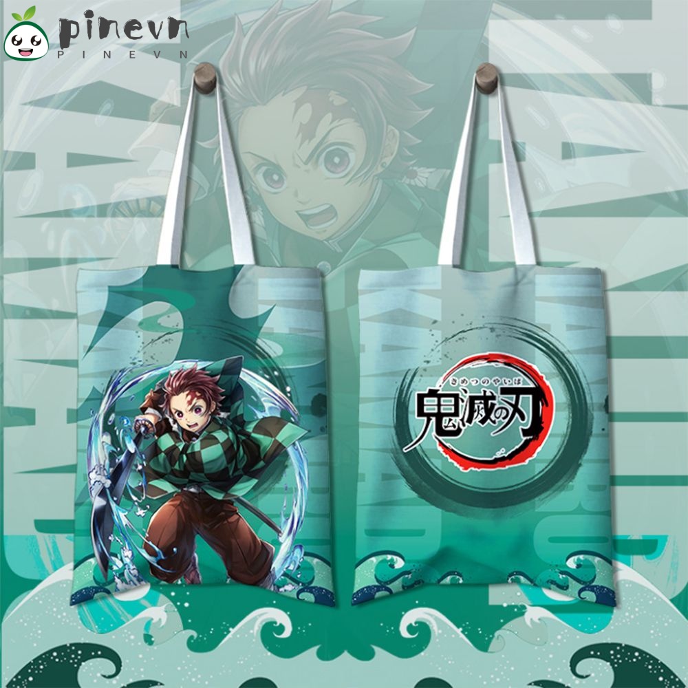 PINEVN Túi Xách Canvas Hai Ngăn Cỡ Lớn Họa Tiết Anime
