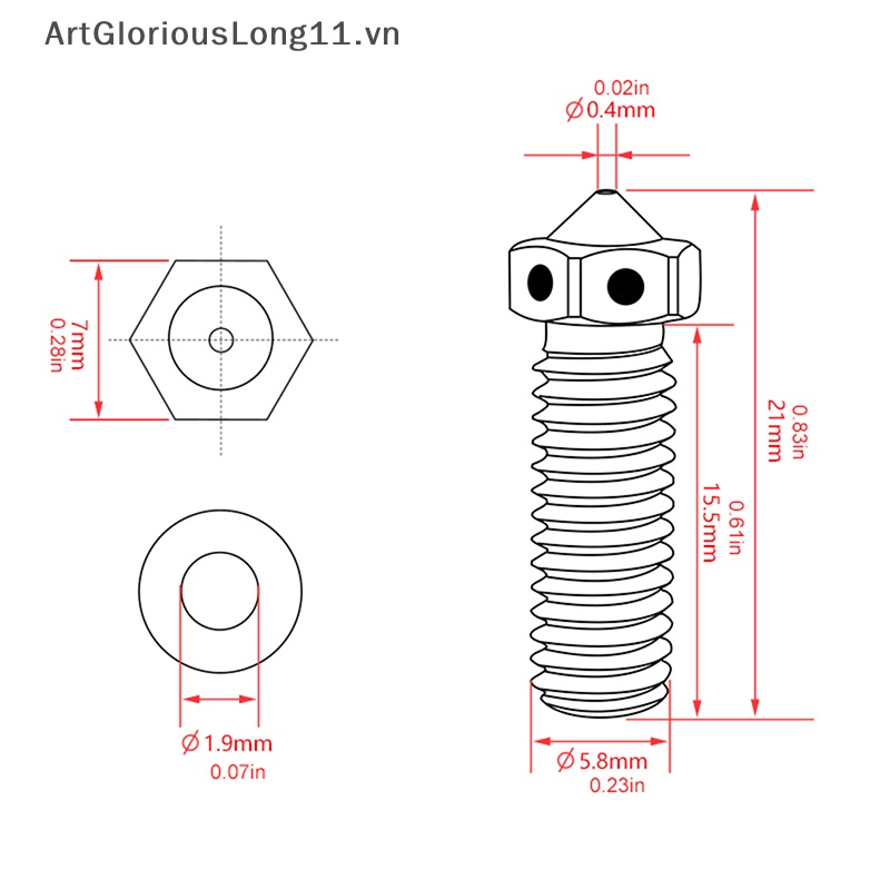 Đầu Phun Bằng Đồng Thau Kích Thước 0.4 / 0.6 / 0.8 / 1.0 / 1.2mm Chuyên Dụng Cho Máy In