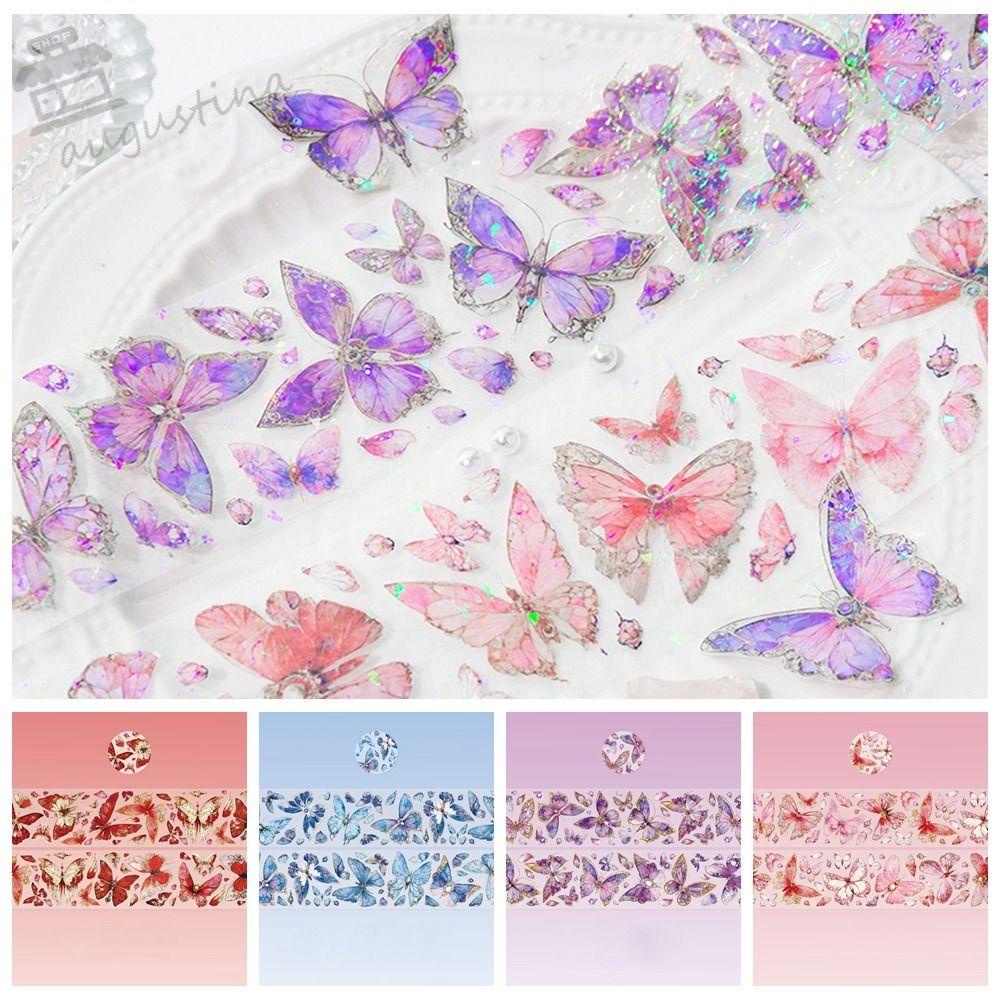 AUGUSTINA Cuộn Băng Keo PET Handmade Họa Tiết Bướm Vintage Lấp Lánh Trang Trí Album