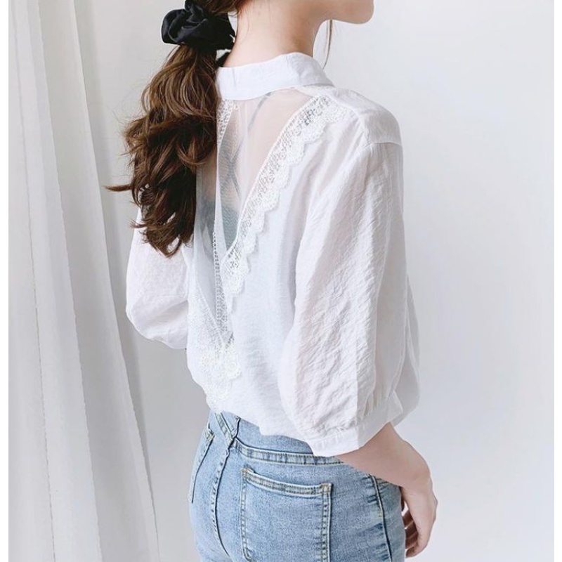Áo Sơ Mi Lưới Cổ Chữ V Xuyên Thấu Thời Trang 2023 Cho Nữ