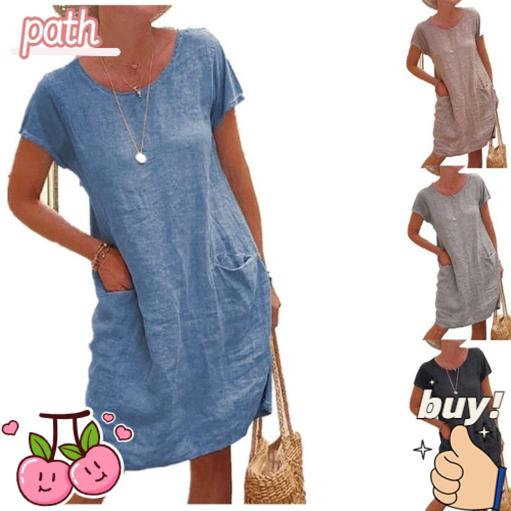 PATH Đầm Midi Vải Lanh Plus Size Có Túi