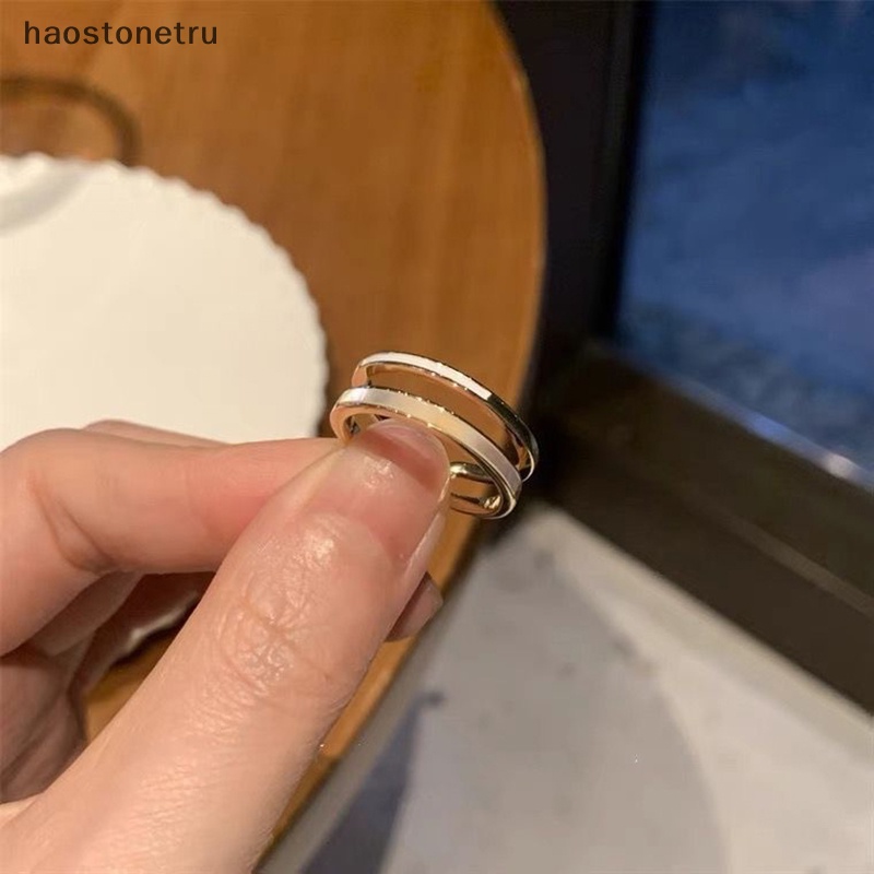 Bộ 2 Nhẫn Vòng Hở Hai Lớp Tráng Men Đơn Giản Có Thể Điều Chỉnh Phong Cách Vintage Cá Tính Dành Cho Nữ