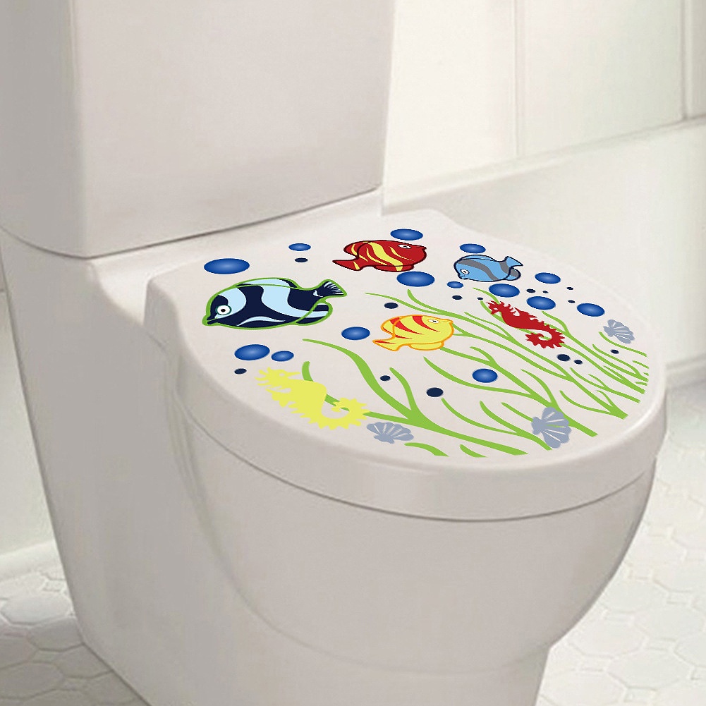 Miếng Dán Trang Trí Bồn Cầu In Hoạt Hình Sinh Vật Biển Dễ Thương DIY