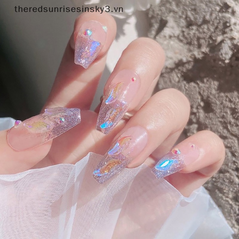 Bộ 50 Móng Tay Giả Hình Rắn Đính Pha Lê Lấp Lánh Thời Trang