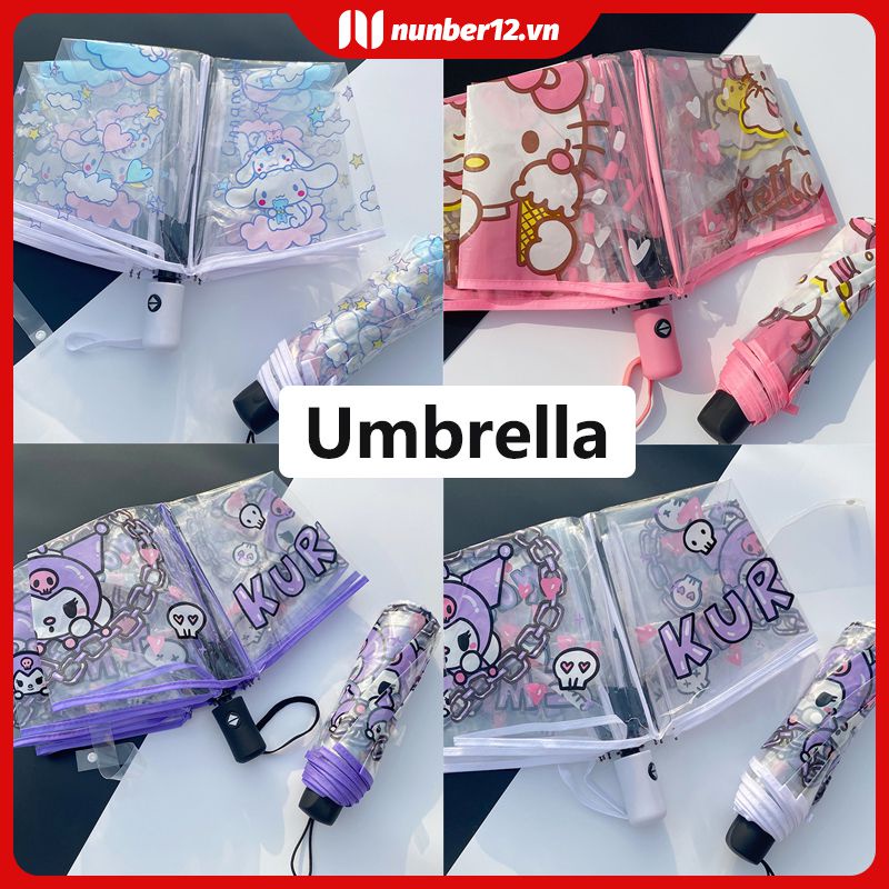 Ô Dù Hoạt Hình Mini Nhẹ Tự Động Chống Gió Trong Suốt Gấp Gọn Bảo Vệ Tia Uv Viên Bỏ Túi Có Thể Gập Lại Ô Nhỏ Kulomi Hello Kitty Học Sinh Nam Nữ (number12.vn.)