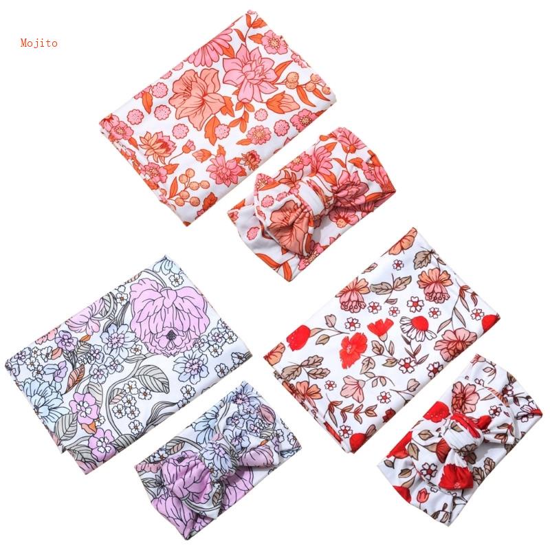 Set 2 Chăn Quấn Em Bé Kèm Băng Đô Hoa Xinh Xắn